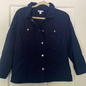 Westport 1962 Navy blue Jean style jacket with 3-4 sleeves and snaps Sz large.
